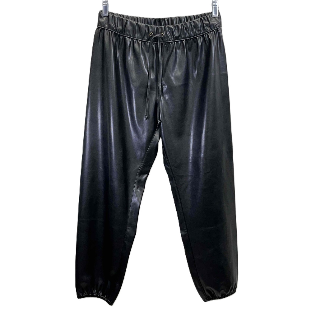 Enza Costa Black Vegan Faux Leather Elastic Waist Ankles Jogger Pants Sz 2 (Med)